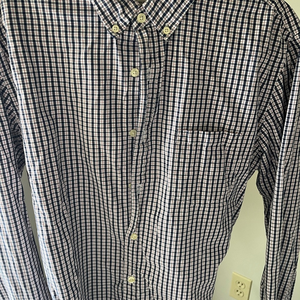 J. Crew Navy and White Plaid Button Down Shirt